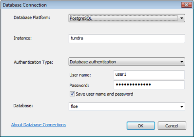 Example of a connection to a PostgreSQL database Example of a connection to a PostgreSQL database